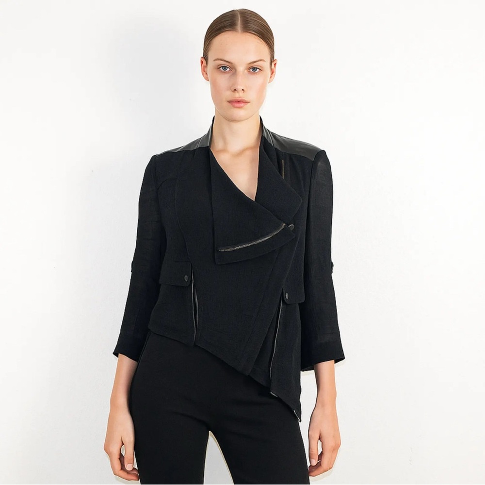 Helmut Lang sheep leather detail bias drape biker jacket Black